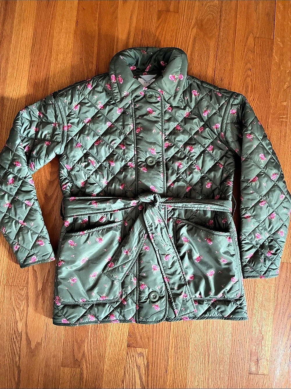 Assembly Floral Quilted Puffer Jacket in Green & Pink Size XS